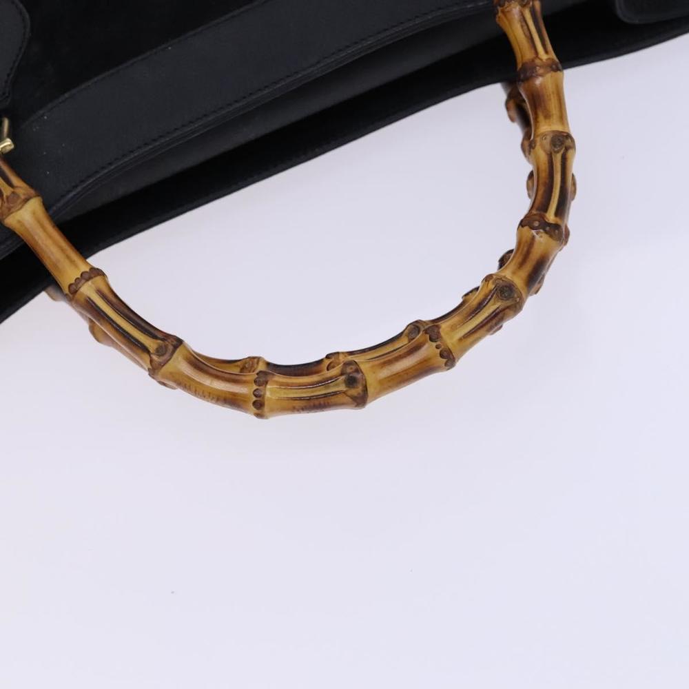 GUCCI Bamboo Hand Bag Suede Leather Black Gold 002 1186 0259 Auth ep7761 - Picture 7 of 16